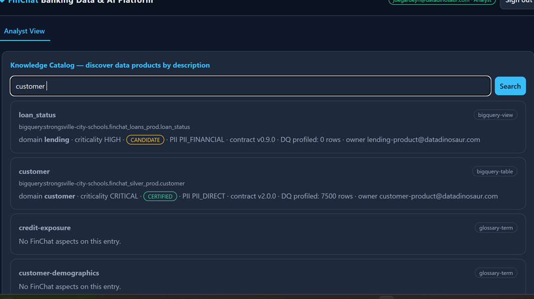 A front-end app searching the catalog