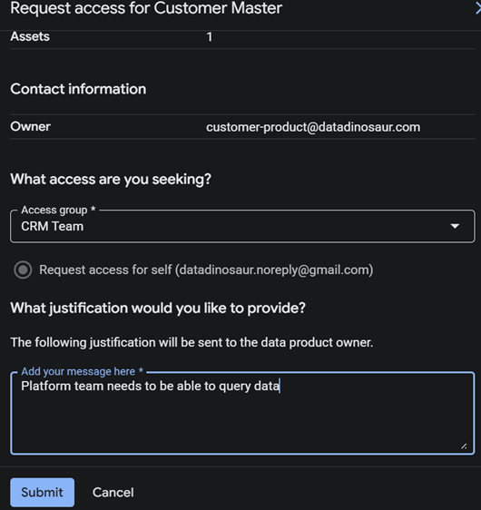 The request-access form