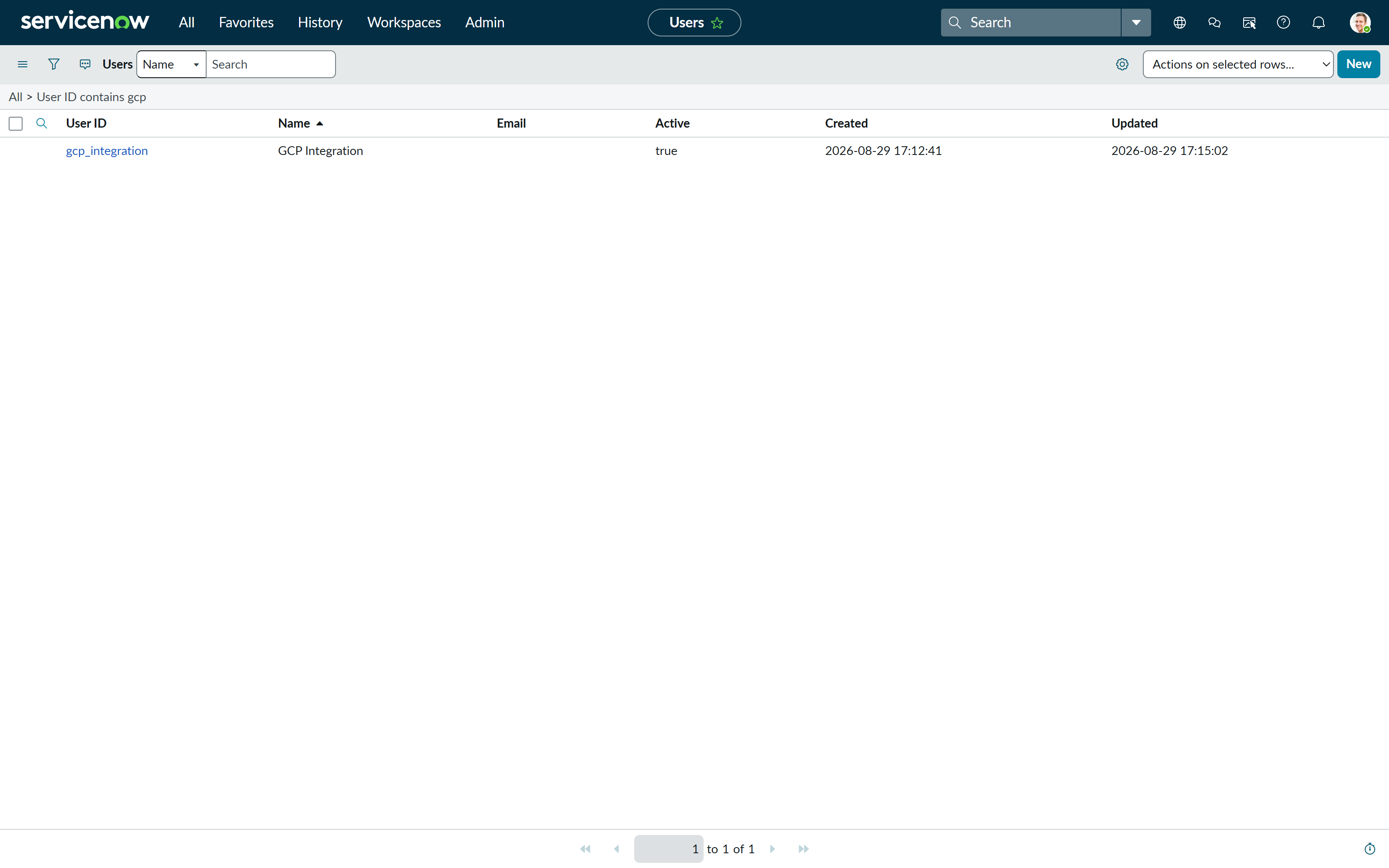 User Administration → Users, where the integration account is created.